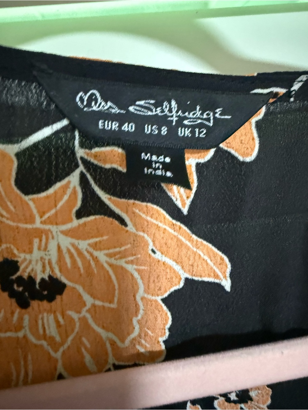 Miss Selfridge Black and Mustard Floral Wrap Midi Dress Size 8 - Picture 5 of 5